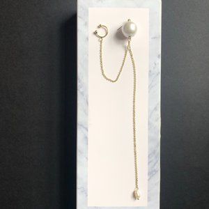 NEW - Sterling Silver Posts Gold Pearl Dangling Earring with a Ear Cuff